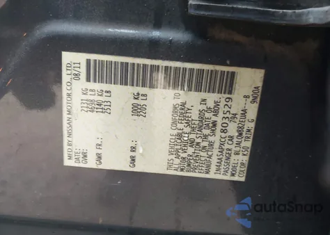 2012 Nissan Maxima 3.5 S from USA, damaged, VIN 1N4AA5APXCC803529